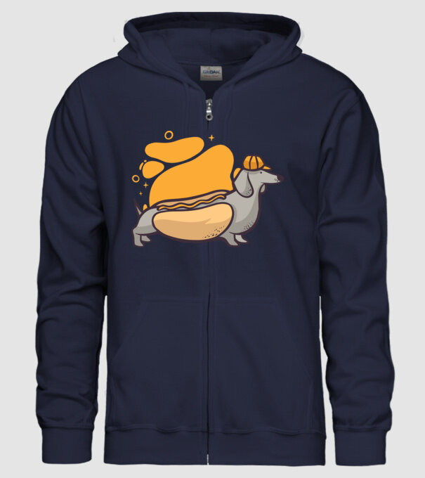 Teckel Hot dog model albastru închis pe tricou