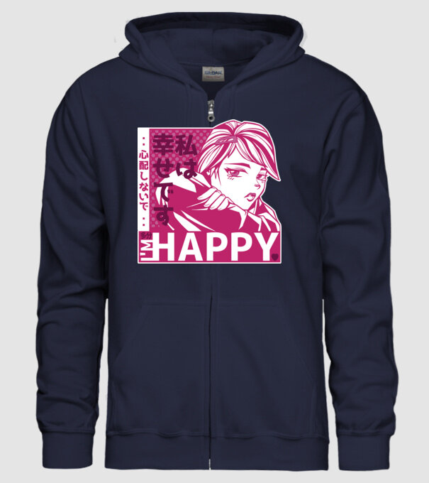 'I''m happy fată Anime antisocială' model albastru închis pe tricou