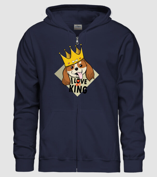 I love my king - Cavalier King Charles tricou cu câine Cocker Spaniel model albastru închis pe tricou