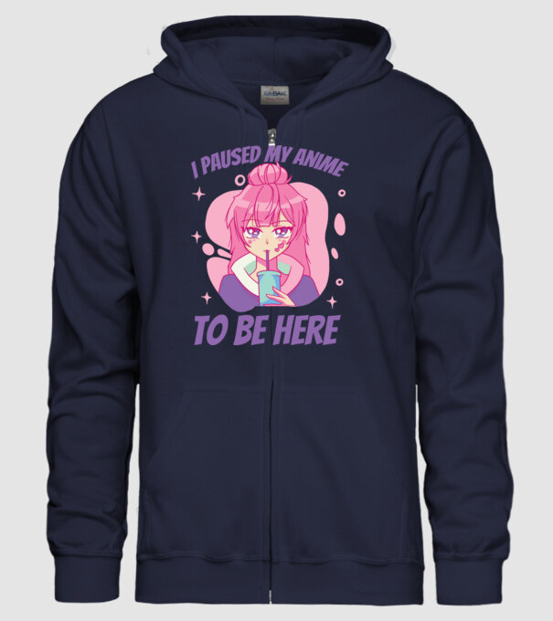 I paused my Anime to be here model albastru închis pe tricou