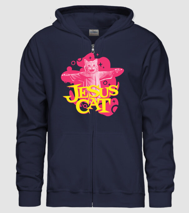 Jesus Cat model albastru închis pe tricou