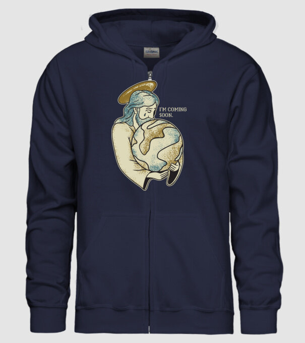 Jesus is coming soon - Isus vine în curând model albastru închis pe tricou
