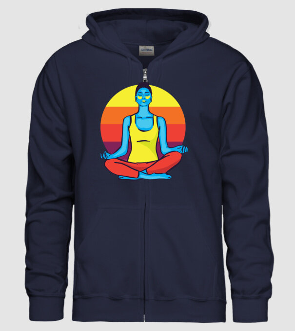 Yoga Meditație Retro model albastru închis pe tricou