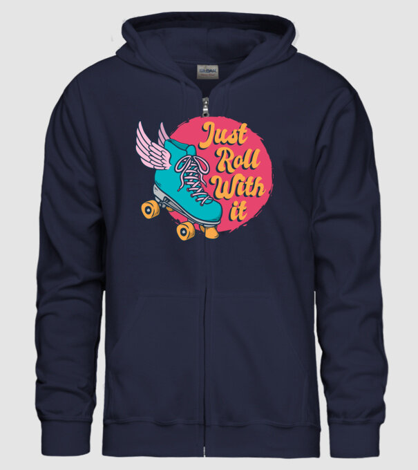 Just Roll with it - patine cu rotile model albastru închis pe tricou