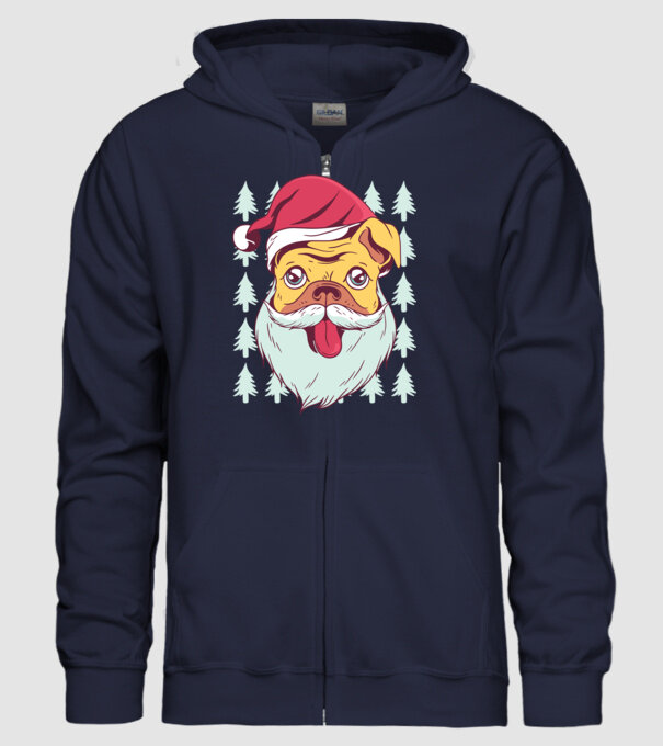 Tricou Crăciun Mops model albastru închis pe tricou