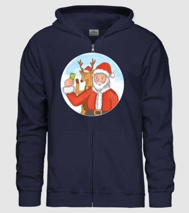 Selfie de Crăciun model albastru închis pe tricou
