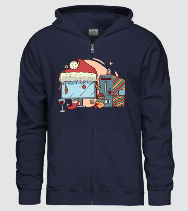 Computer de Crăciun model albastru închis pe tricou