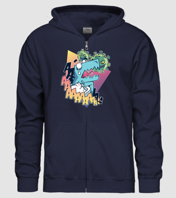 Covid Dino model albastru închis pe tricou