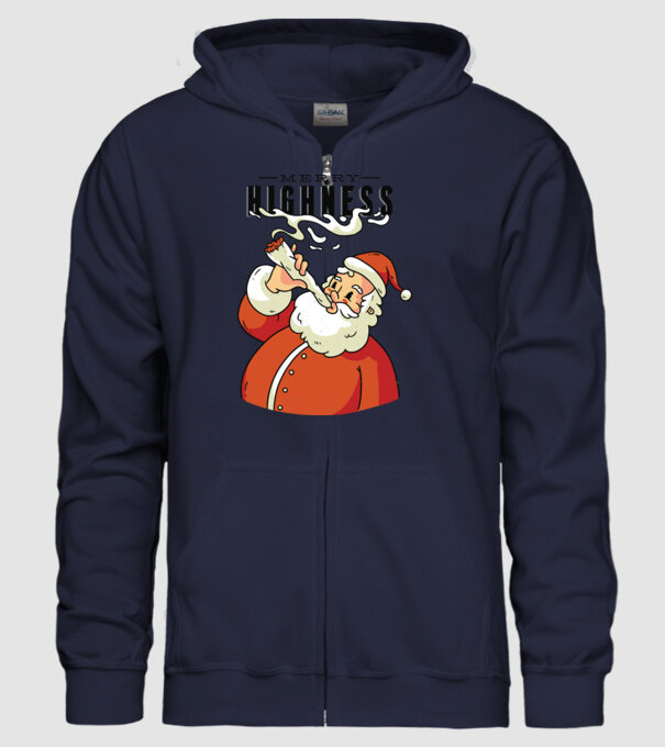Merry Highness Mikulás fumează iarbă model albastru închis pe tricou