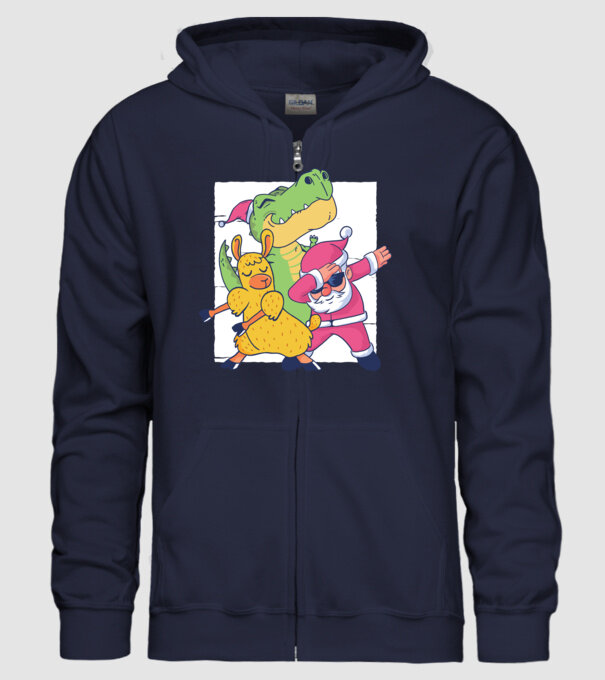 Moș Crăciun Llama T-rex DAB pentru Crăciun model albastru închis pe tricou