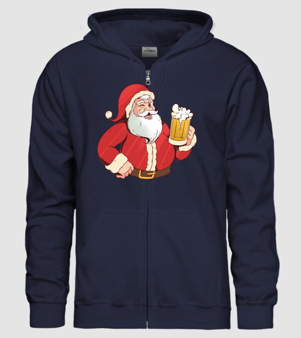 Moș Crăciun cu bere tricou amuzant model albastru închis pe tricou