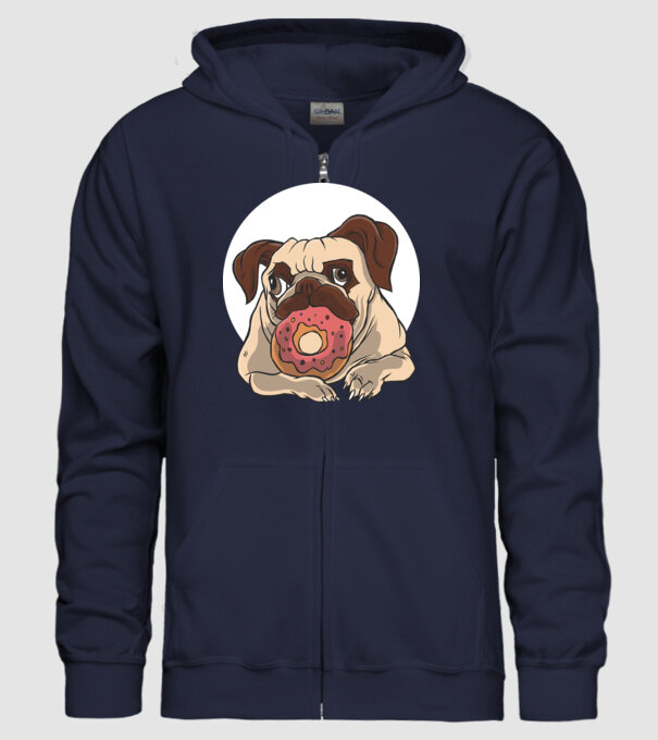 Mops cu gogoașă model albastru închis pe tricou
