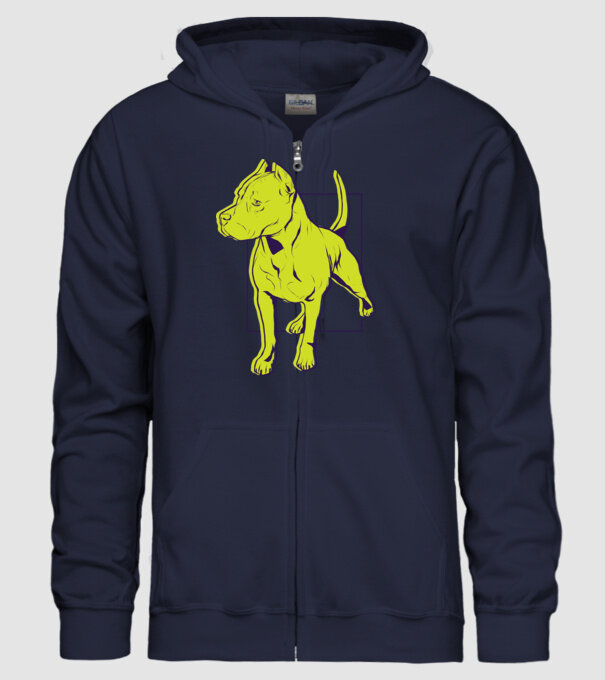 Câine Pitbull model albastru închis pe tricou