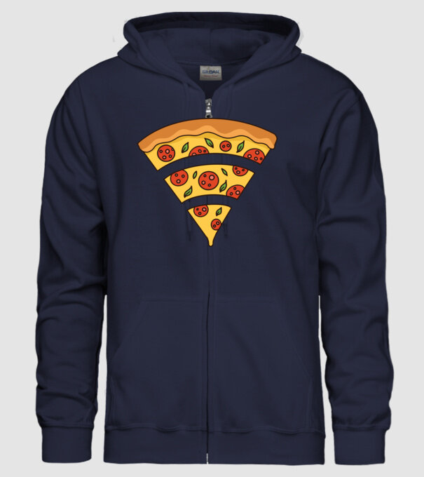Felie de pizza Wifi model albastru închis pe tricou