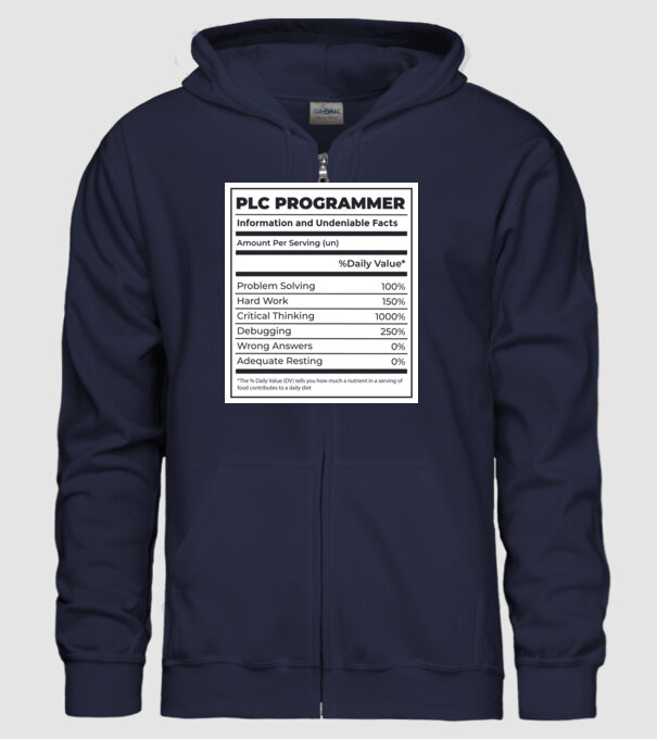 Programator PLC model albastru închis pe tricou