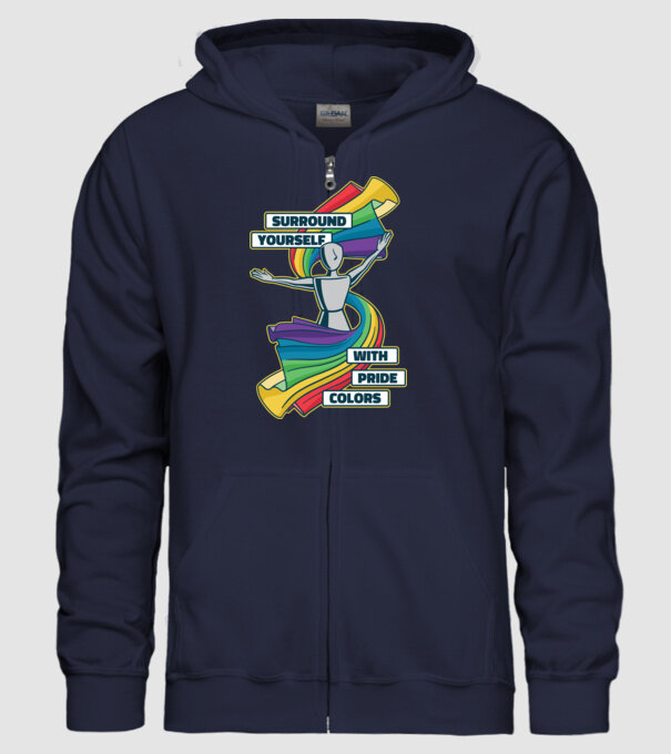 Pride cu curcubeu model albastru închis pe tricou