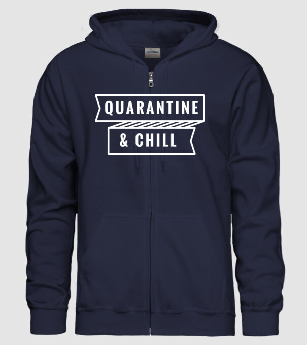 Quarantine and chill model albastru închis pe tricou
