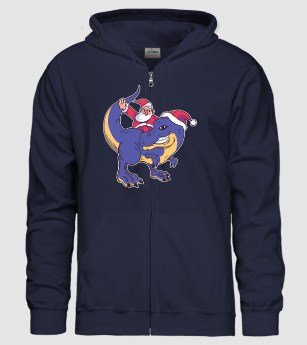 Santasaurus Moș Crăciun pe dinozaur model albastru închis pe tricou