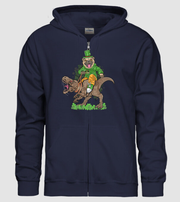 Sfântul Patrick Mops dinozaur model albastru închis pe tricou