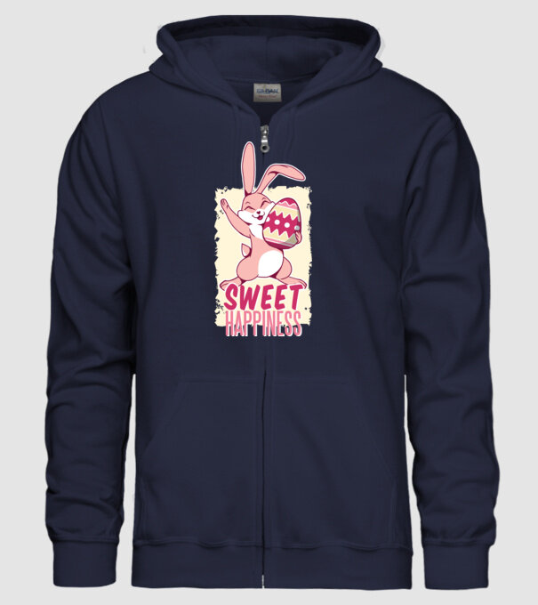 Sweet Happiness pentru Paște tricou cu iepuraș model albastru închis pe tricou