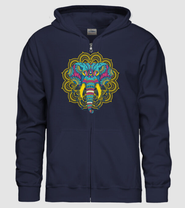Elefant Mandala Colorat model albastru închis pe tricou
