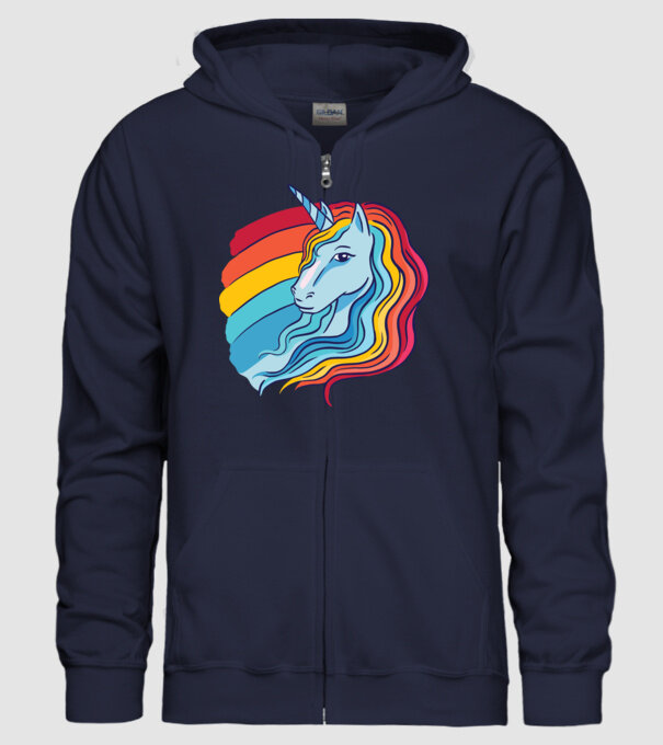 Unicorn cu Curcubeu model albastru închis pe tricou