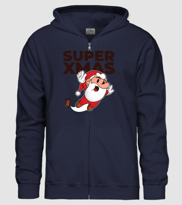 Super Moș Crăciun tricou de Crăciun model albastru închis pe tricou