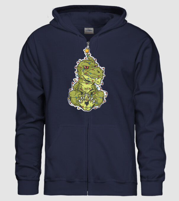 Dinozaur T-rex Pom de Crăciun tricou model albastru închis pe tricou