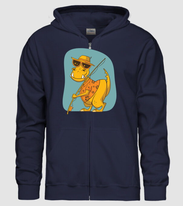 T-rex Pescar model albastru închis pe tricou