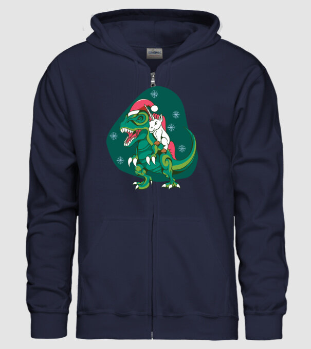 T-rex unicorn Crăciun model albastru închis pe tricou
