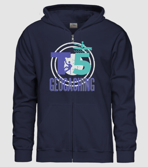 T5 Geocaching model albastru închis pe tricou