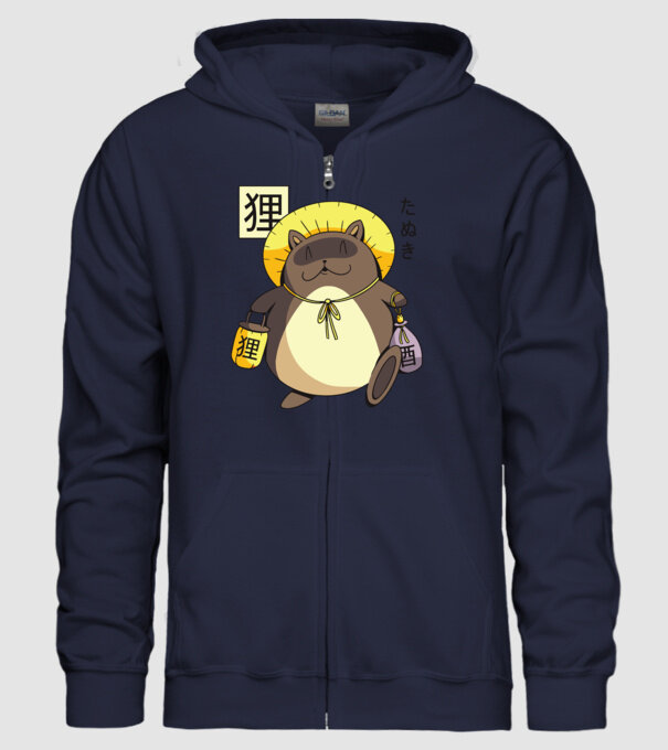 Tanuki Yokai model albastru închis pe tricou