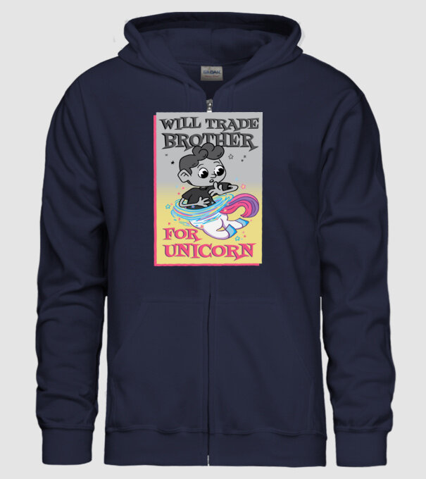 Îl ofer la schimb pe fratele meu pentru un unicorn model albastru închis pe tricou