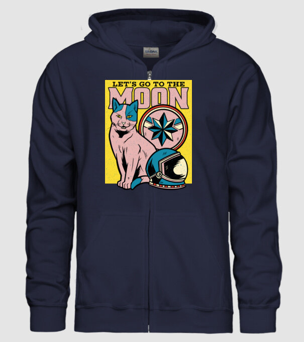 To the moon Pisică model albastru închis pe tricou