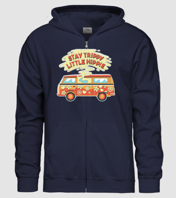 Trippy Microbuz Hippi model albastru închis pe tricou