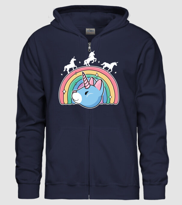 Pisică Unicorn model albastru închis pe tricou