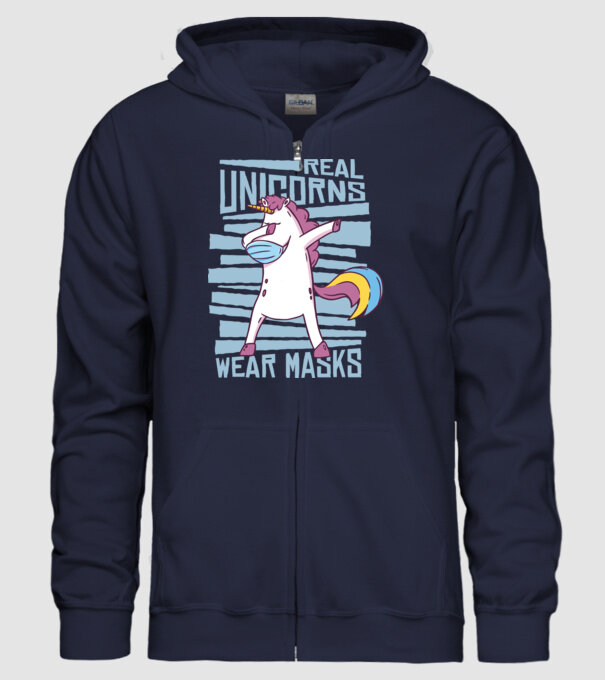 Unicorn DAB Mască model albastru închis pe tricou