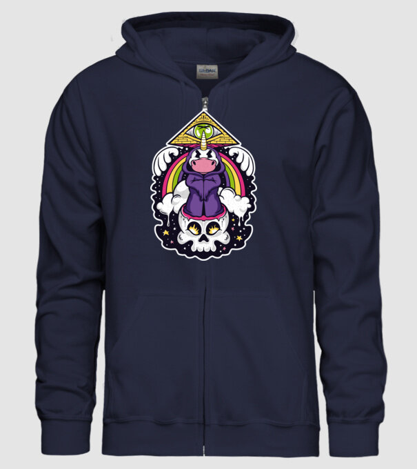 Unicorn Illuminati model albastru închis pe tricou