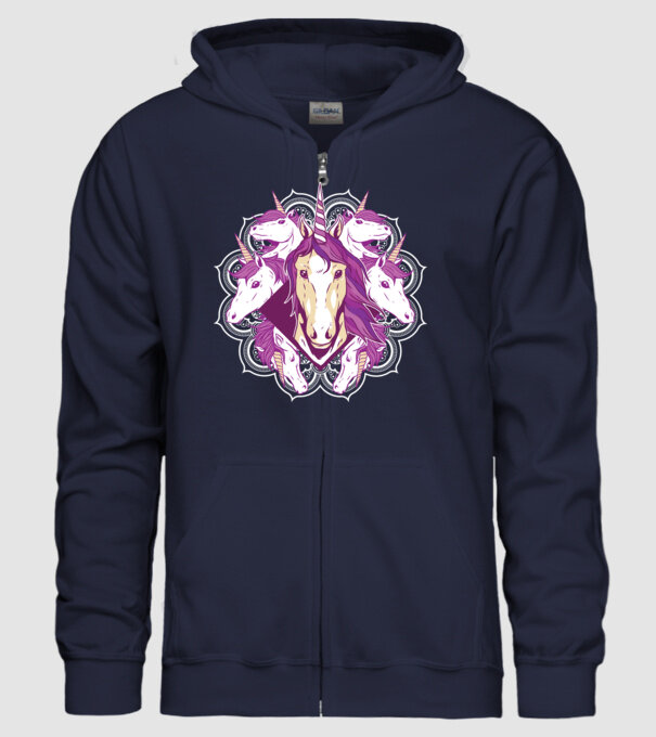 Unicorn Mandala model albastru închis pe tricou