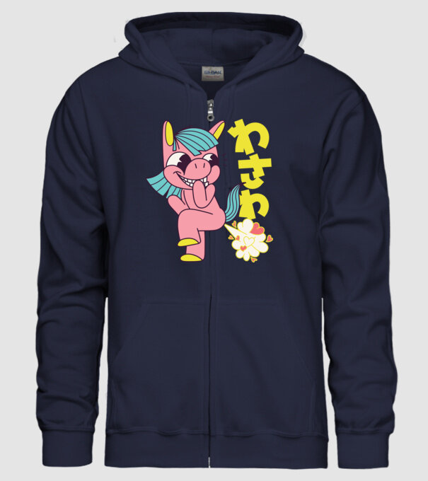 Bășică Unicorn model albastru închis pe tricou