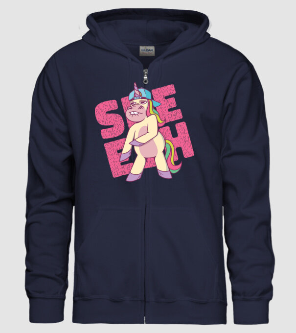 Unicorn Shesh model albastru închis pe tricou