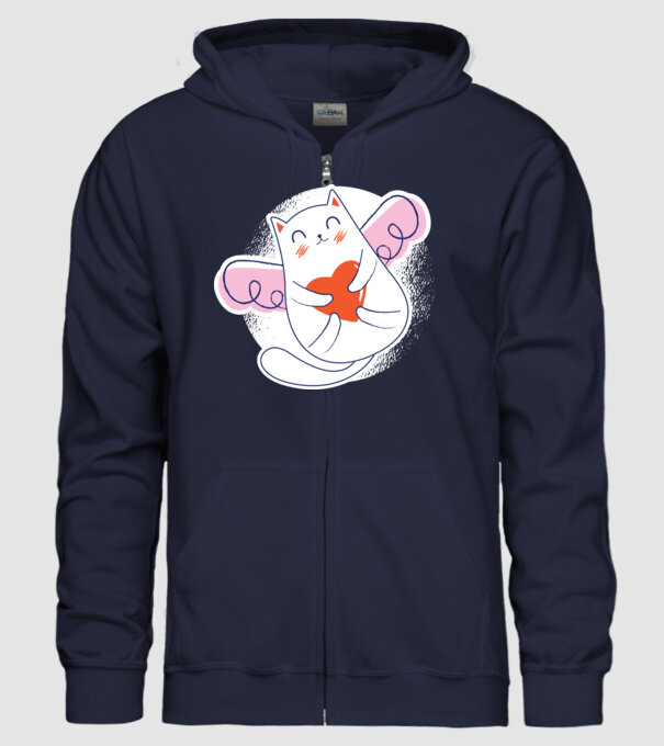 Pisică Valentin model albastru închis pe tricou