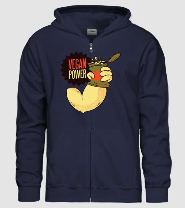 Putere vegan model albastru închis pe tricou
