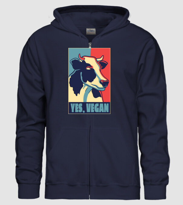 Yes, Vegan model albastru închis pe tricou