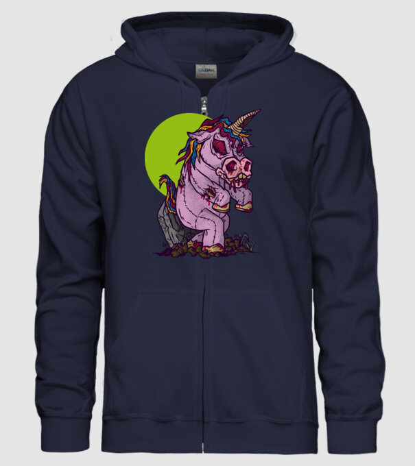 Zombie unicorn model albastru închis pe tricou