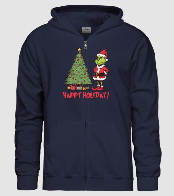 Happy Holiday Grinch model albastru închis pe tricou