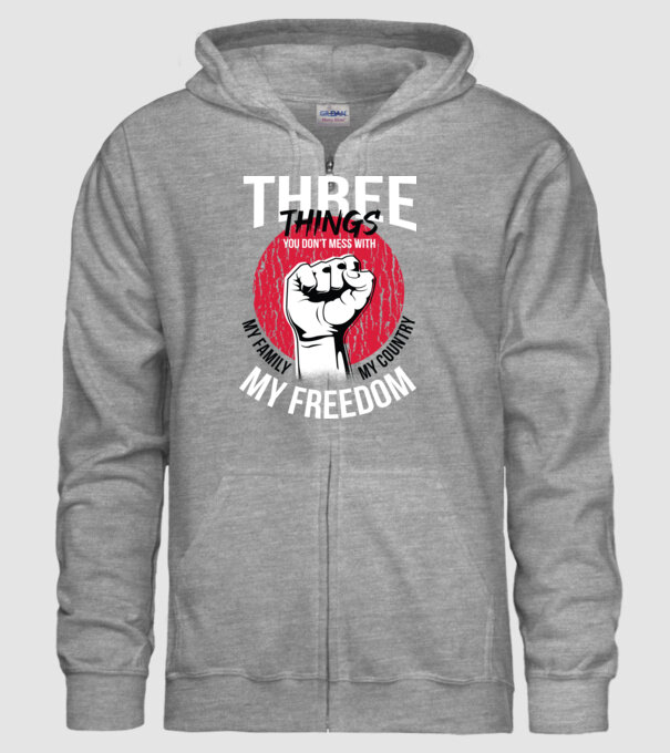 3 lucruri de care să nu te legi: Familia mea, țara mea și libertatea mea model gri pe tricou