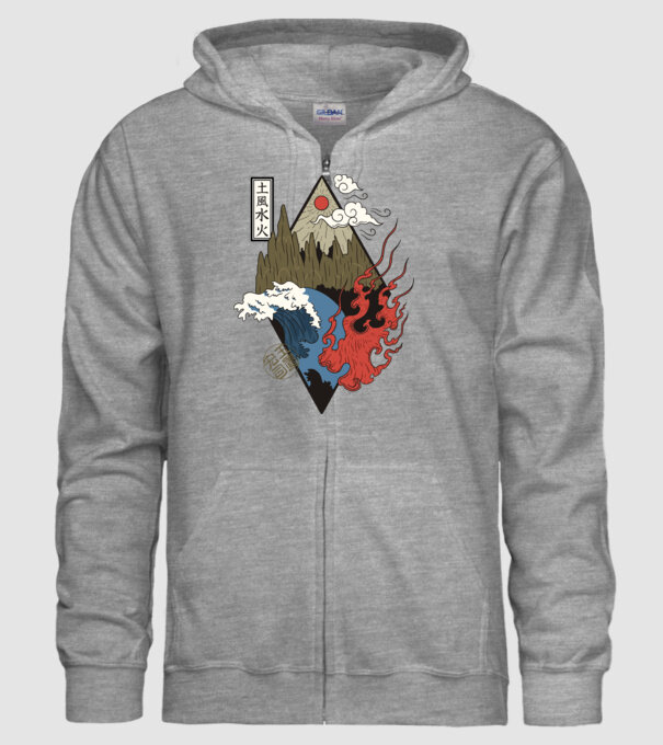 4 Elemente - Foc, Apă, Pământ, Aer model gri pe tricou