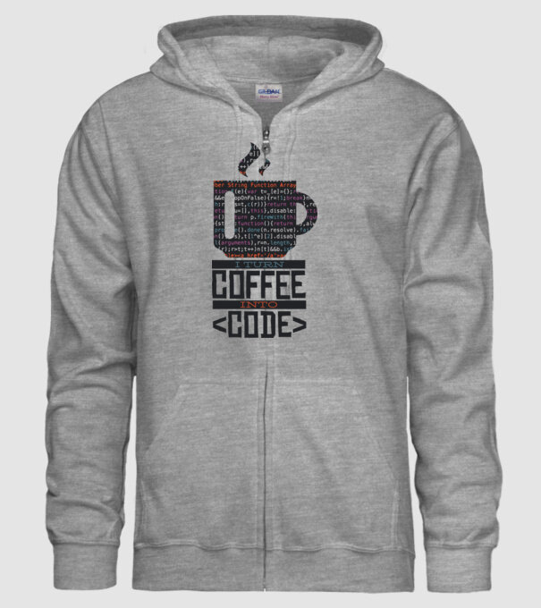 Transform cafeaua în cod - tricou programator model gri pe tricou