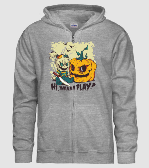 Vrei să te joci? Halloween model gri pe tricou